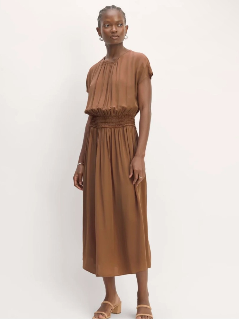 Everlane The Gathered MIDI Dress Chestnut Brown